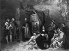Leonardo da Vinci (1452-1519) painting the Gioconda, engraved by Lemoine, 1845 (engraving) (b/w photo)