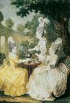 La Marquise de Montesson, La Marquise de Crest and la Comtesse de Damas drinking tea (watercolour on paper)