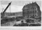 Fall of the column in the Place Vendome, Paris, 1871 (engraving) (b/w photo)