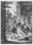 The first kiss of love, volume I, page 37, illustration from 'La Nouvelle Heloise' by Jean-Jacques Rousseau (1712-78) engraved by Noel Le Mire (1724-1800) (engraving) (b/w photo)