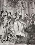 Pope Gregory IX handing the Decretals to an advocate of the Consistory, from 'Military and Religious Life in the Middle Ages' by Paul Lacroix, published London c.1880 (litho)