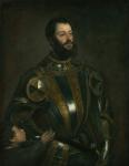Portrait of Alfonso d'Avalos, Marchese del Vasto, in armor with a Page, 1533 (oil on canvas)