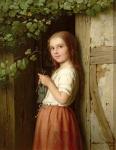Young Girl Standing in a Doorway Knitting, 1863 (oil on canvas)