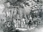 Meeting of the Indians with the European Explorers from 'Picturesque Voyage to Brazil', 1827-35 (engraving)