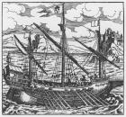 French galley operating in the ports of the Levant since Louis XI (1423-83) (xylograph) (b/w photo)