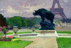The Trocadero Gardens and the Rhinoceros by Jacquemart (oil on canvas)