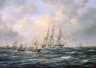 Convoy of East Indiamen amid Fishing Boats