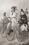 Two cyclists on Penny Farthing bicycles in the 19th century. From Illustrierte Sittengeschichte vom Mittelalter bis zur Gegenwart by Eduard Fuchs, published 1909.
