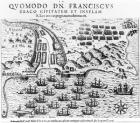 Plan Showing how Francis Drake (c.1540-96) Stormed and Held the Island of San Jacob (engraving) (b/w photo)