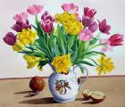 Tulips in Jug with Apples (watercolour on paper)