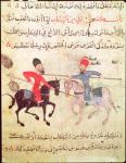 Two men duelling on horseback, from Old Cairo (Fostat) (vellum)