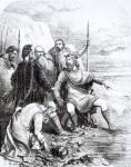 Canute Reproving the Flattery of his Courtiers, engraved by Pearson (engraving) (b/w photo)