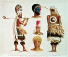 Various Dancing Costumes Worn at Nakello, Fiji, illustration from 'The Voyage of H.M.S. Challenger' (litho)