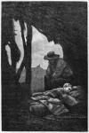 Jean Valjean watching over Cosette asleep, illustration from 'Les Miserables' by Victor Hugo (1802-85), 19th century (engraving) (b/w photo)