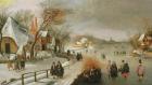 Winter Landscape with Skaters (oil on panel)