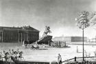 View of the statue of Peter the Great in Senate Square, St.Petersburg (engraving) (b/w photo)