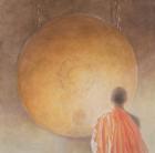 Young Buddhist Monk and Gong, Bhutan, 2010 (acrylic on canvas)