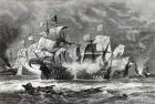 The Vanguard, under Sir William Winter, engaging the Spanish Armada, from 'Leisure Hour', 1888 (engraving)