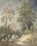 Wooded Landscape with Gypsy Encampment, c.1760-65 (w/c & gouache over pencil and chalk on paper)