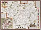 Leicester, engraved by Jodocus Hondius (1563-1612) from John Speed's 'Theatre of the Empire of Great Britain', pub. by John Sudbury and George Humble, 1611-12 (hand coloured copper engraving)