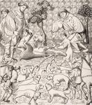 The Way to Skin and Cut Up a Stag, after a 15th century in 'Des Deduits de la Chasse des Bestes Sauvages' by Gaston Phoebus, from 'Le Moyen Age et La Renaissance' by Paul Lacroix (1806-84) published 1847 (litho)