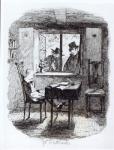Monks and the Jew Discover Oliver, illustration from 'Oliver Twist' by Charles Dickens, 1838 (engraving) (b&w photo)