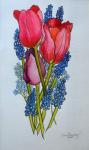 Tulips, Muscari and Forget-me-nots,2002, (watercolour)