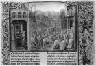 T.4 fol.1 L: Froissart writing his chronicle, R: Isabella of Bavaria (1371-1435) entering Paris in 1389, from Froissart's Chronicle, 1472 (vellum) (b/w photo)