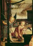 Triptych of the Adoration of the Child, detail of two angels sweeping from the right hand panel, 1529 (oil on panel)