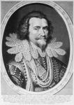 Portrait of George Villiers, 1st Duke of Buckingham (1592-1628) engraved by Willem Jacobsz. Delff (1580-1638) 1626 (engraving) (b/w photo)
