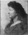 Portrait of Louis XIV in profile, with bare neck and long hair, c.1678 (pastel and pierre noire on grey beige paper) (see also 177108)