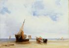 Beached Vessels and a Wagon near Trouville, c.1825 (oil on canvas)