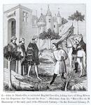 John de Mandeville taking leave of King Edward III (1312-77) before his departure, from 'Merveilles du Monde', illustration from 'Science and Literature in the Middle Ages and Renaissance', written and engraved by Paul Lacroix, 1878 (engraving) (b/w photo