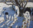 Skewbald Ponies in Winter, 2012 (oil on canvas)