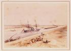 A Turkish Paddle Steamer Going Up the Suez Canal, from a souvenir album to commemorate the Voyage of Empress Eugenie (1826-1920) at the Inauguration in 1869 (w/c on paper)