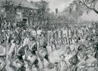 The Continental Army Marching Down the Old Bowery, New York, 25th November 1783, illustration from 'The Evacuation, 1783' by Eugene Lawrence, pub. in Harper's Weekly, 24th November 1883 (litho)