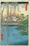 The Bridge with Wisteria or Kameido Tenjin Keidai, plate 57 from '100 Views of Edo', 1856 (colour woodblock print)