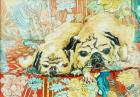 Pugs on a Chinese Print Sofa,2000,(watercolour)