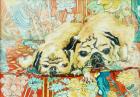 Pugs on a Chinese Print Sofa,2000,(watercolour)