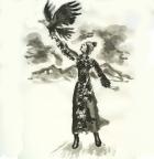 Girl with Falcon (Japanese Ink on paper)