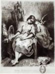 A Young Woman Dozing with an Angel, illustration from 'Contes Choisis' by Charles Nodier (1780-1844) (engraving) (b/w photo)
