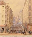 March of the First Battalion, Rue Culture Sainte-Catherine, 1st February 1848 (gouache on paper)