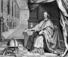 Portrait of Cardinal Mazarin (1602-61) in his Palace, c.1658-60 (engraving) (b/w photo)