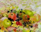 Apples and Blackberries on Autumn Leaves,2010,watercolour