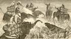 Hunters mounted on elephants, during a tiger hunt in India in the 19th century. From El Museo Popular published Madrid, 1889