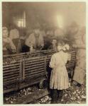 Factory of Lowden Canning Company, Bluffton, South Carolina showing a 7-year old girl who shucks 3 pots of oysters a day with her 6-year old brother and an 11-year old boy who does 6 pots, 1913 (b/w photo)