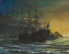 Clipper ship in port 1860's, 1991, (oil on canvas board)