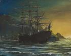 Clipper ship in port 1860's, 1991, (oil on canvas board)