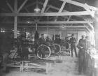 A WWI motorcycle repair shop (b/w photo)