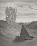Abraham and the Three Angels, illustration from Dore's 'The Holy Bible', engraved by Ligny, 1866 (engraving)